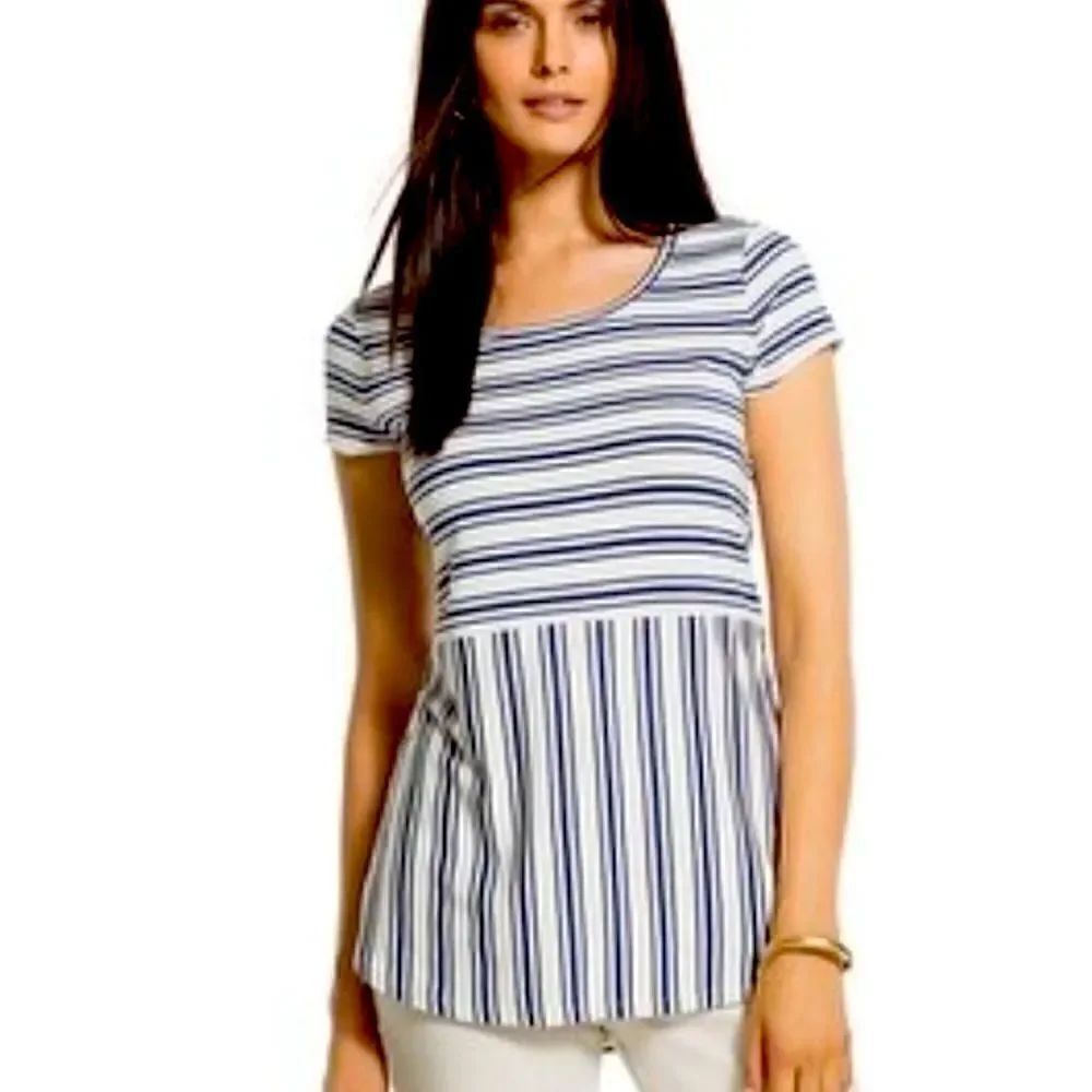 Chico's Cream & Blue Striped Tunic 2/12 Large